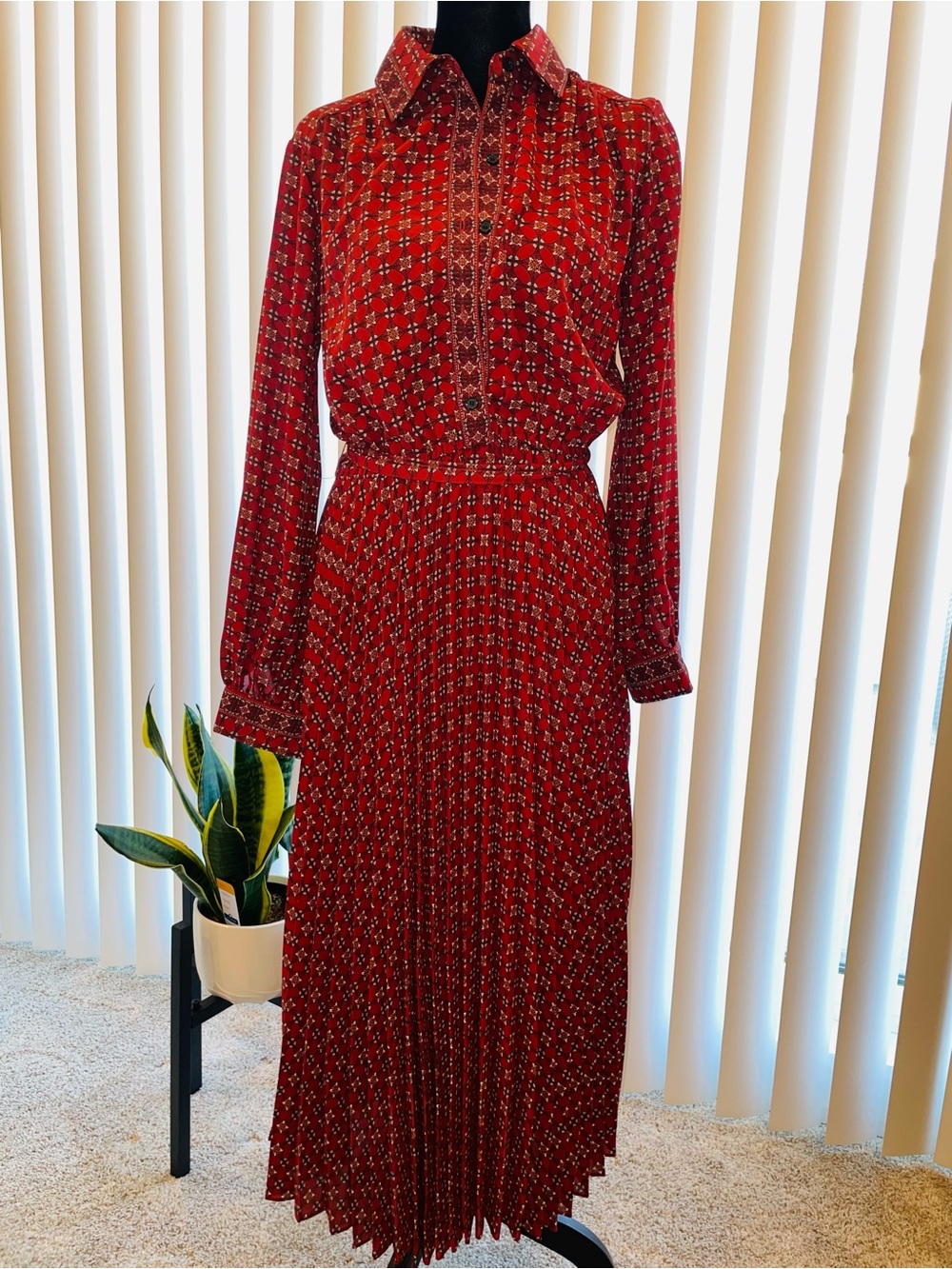 Max Studio Red Floral dress with Black Sparkle Panel